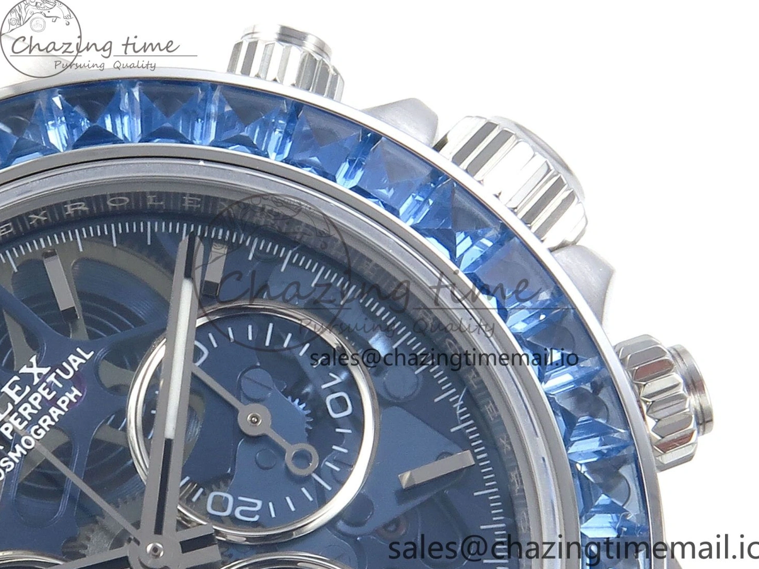 0124 Daytona Artisans SS GETF Best Edition Blue Skeleton Dial Diamonds Bezel on SS Bracelet DD Sleek 371